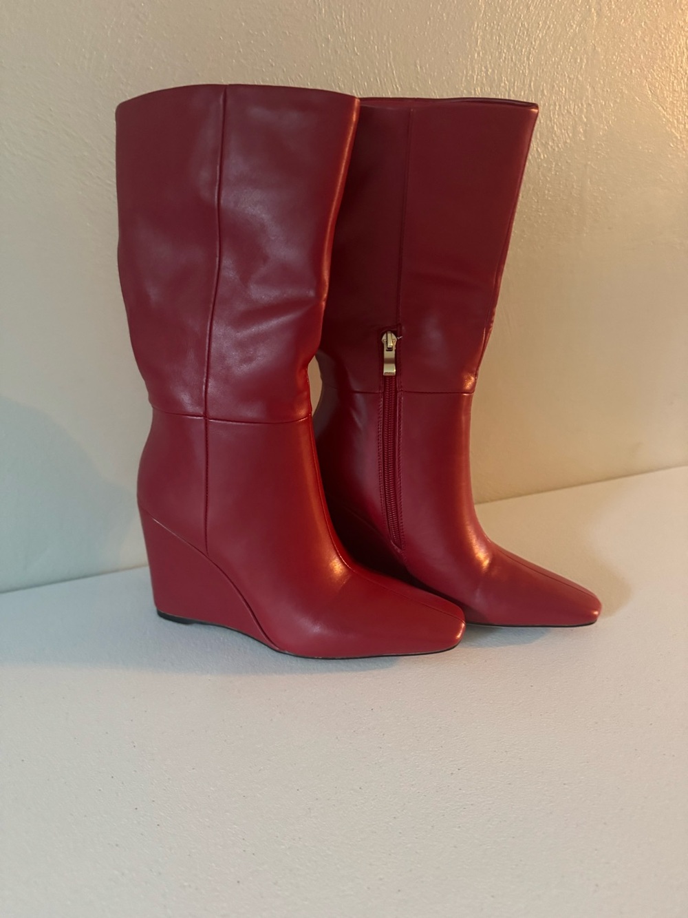 Women’s Red Wedge Mid-Calf Boots